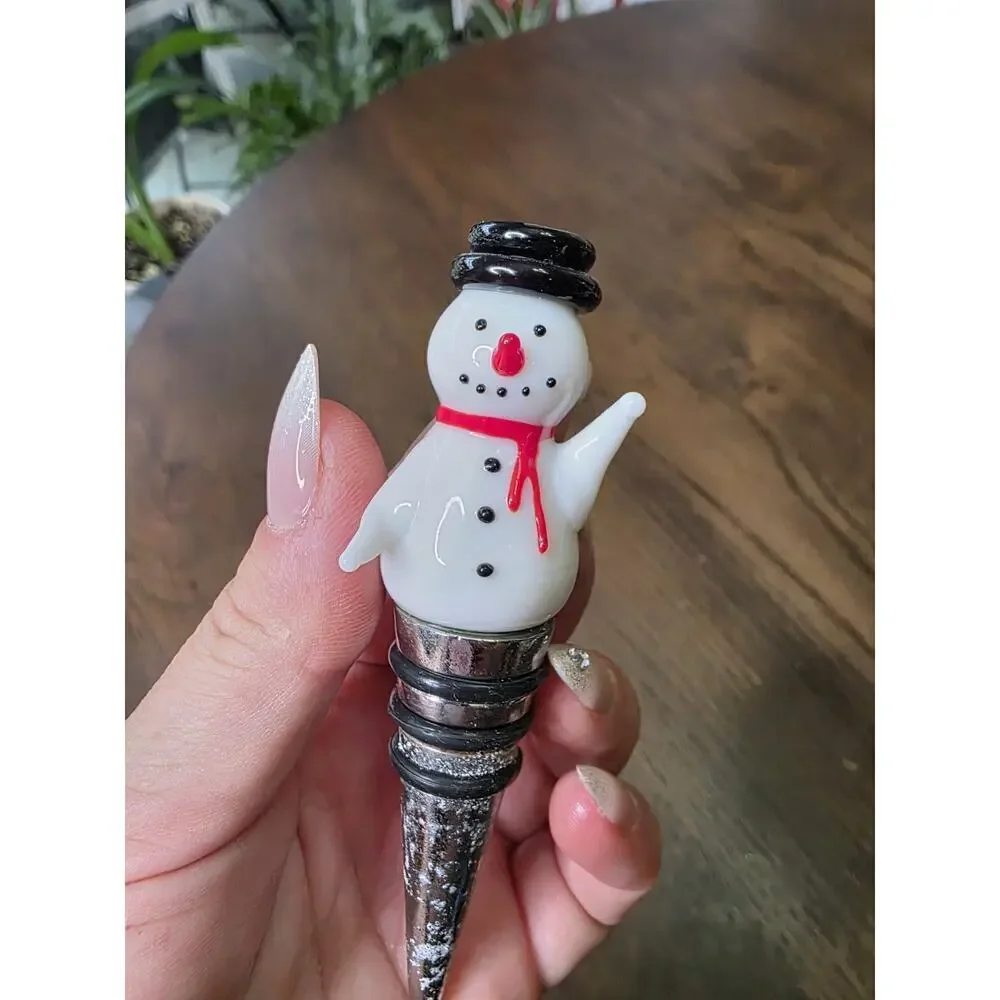 Glass Snowman Reusable Cork‎ Bottle Top Stopper Winter Holiday Themed